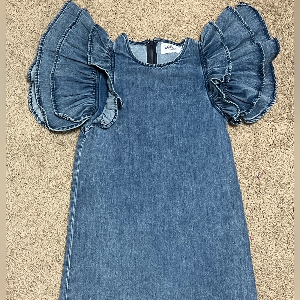 Lola + The Boys Blue Denim Dress with Ruffled Sleeves